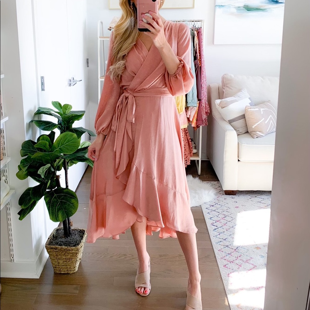Gal Meets Glam Dusty Rose Wrap Midi Dress